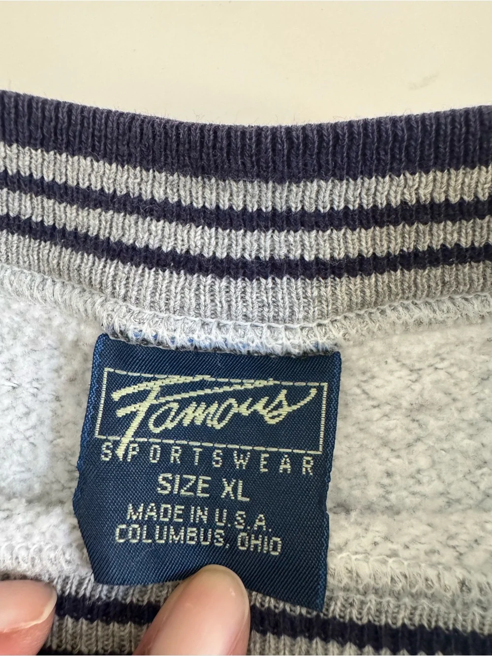 Vintage 90s Nationwide Insurance Sweatshirt XL USA Made Gray Striped Crewneck